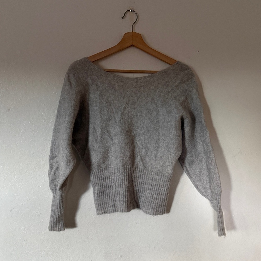Sezane Light Gray Scoop Neck Wool Blend Sweater